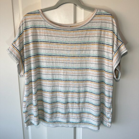 prAna Vosky Top Stone Stripe‎ Organic Natural Airy Beach Light Womens Medium - Picture 2 of 4